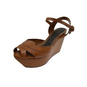 Marni Women's Cinnamon Brown Leather Platform Heels Shoes Open Toe Euro Size 40